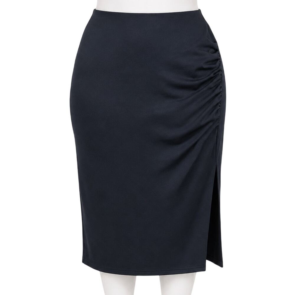 Torrid Skirt Plus 2X Black Ruched Pencil Pull On Office Minimalist Capsule